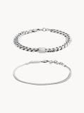 Silver Stainless Steel 2-Piece Bracelet Set  Men