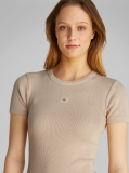 Beige Washed Woven Label Rib Dress  Women