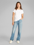 White Slim Logo Collar T-shirt  Women