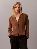Brown Slim Fit Textured Stripe Blouse  Women