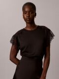 Black Matte Satin Lace Short Sleeve Top  Women