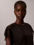 Black Matte Satin Lace Short Sleeve Top  Women