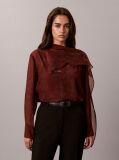 Red Chiffon Print Scarf Long Sleeve Top  Women