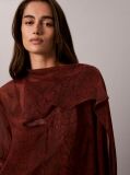 Red Chiffon Print Scarf Long Sleeve Top  Women
