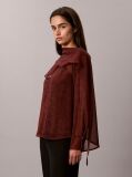 Red Chiffon Print Scarf Long Sleeve Top  Women