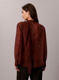 Red Chiffon Print Scarf Long Sleeve Top  Women