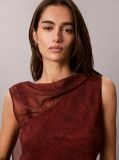 Red Chiffon Print Scarf Sleeveless Top  Women