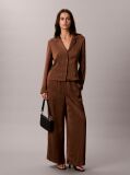 Brown Textured Stripe Wide Leg Pull-On Trousers  Women