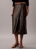 Black Faux Leather Midi Wrap Skirt  Women