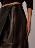 Black Faux Leather Midi Wrap Skirt  Women