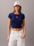 Μπλε T-Shirt Σε Slim Γραμμή Και Βαμβακερό Ριμπ  Γυναίκα