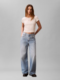 Λευκό T-Shirt Σε Slim Γραμμή Και Βαμβακερό Ριμπ  Γυναίκα
