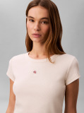 Λευκό T-Shirt Σε Slim Γραμμή Και Βαμβακερό Ριμπ  Γυναίκα