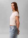Λευκό T-Shirt Σε Slim Γραμμή Και Βαμβακερό Ριμπ  Γυναίκα