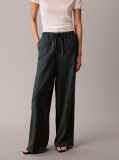 Blue Linen Blend Wide Leg Trousers  Women