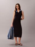 Blue Cotton Knit Sleeveless Polo Dress  Women