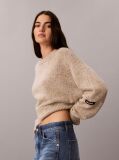 Μπεζ Πουλόβερ Σε Χαλαρή Γραμμή Με Στρογγυλή Λαιμόκοψη  Γυναίκα