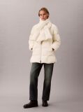 Beige Quilted Down Puffer Coat with Scarf  Women