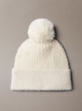White Monogram Embroidery Fluffy Pom Pom Beanie  Women