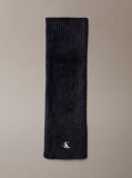 Black Monogram Embroidery Fluffy Ribbed Scarf  Women
