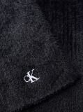 Black Monogram Embroidery Fluffy Ribbed Scarf  Women