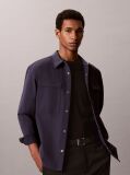 Μπλε Μακρυμάνικο Overshirt Με Άνετη Γραμμή Από Tech Dobby Πλεκτό  Άνδρας