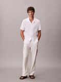 White Linen Blend Short Sleeve Shirt  Men