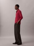 Red Slim Cotton Long Sleeve Polo Shirt  Men
