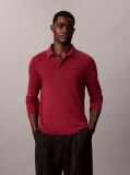 Red Slim Cotton Long Sleeve Polo Shirt  Men