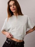 Γκρι Κοντομάνικο T-Shirt Με Graphic Τύπωμα Και Crop Boxy Γραμμή  Γυναίκα