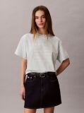 Γκρι Κοντομάνικο T-Shirt Με Graphic Τύπωμα Και Crop Boxy Γραμμή  Γυναίκα