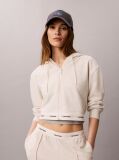 Μπεζ Κοντό Hoodie Με Φερμουάρ Και Ελαστική Ζώνη Με Λογότυπο  Γυναίκα