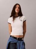 White Embroidered Logo Ringer T-shirt  Women