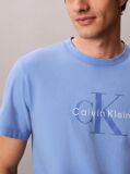 Μπλε T-Shirt Από Πλυμένο Βαμβάκι Με Monogram Σχέδιο  Άνδρας