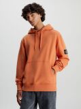 Orange Cotton Badge Hoodie  Men