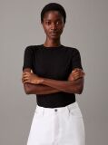 Μαύρο Ριμπ T-Shirt Σε Slim Γραμμή Από Modal  Γυναίκα
