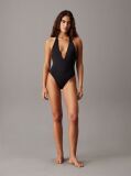 Black Plunge Halter Swimsuit - CK Essentials  Women