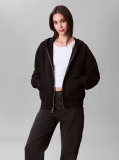 Black Embroidered French Terry Hoodie  Women