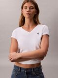 Λευκό Άνετο T-shirt Με V-Λαιμόκοψη Και Μονόγραμμα  Γυναίκα