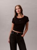 Black Slim Ribbed Cotton Badge T-shirt  Women