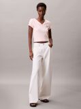 Pink Ribbed Cotton V-Neck T-shirt  Women