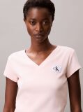Pink Ribbed Cotton V-Neck T-shirt  Women