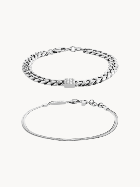 Silver Stainless Steel 2-Piece Bracelet Set  Men
