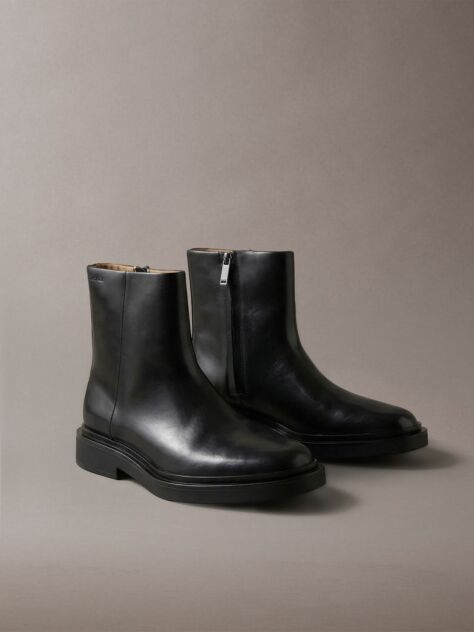 Black Leather Zip Ankle Boots  Men