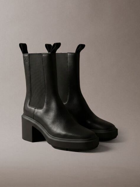 Black Leather Block Heel Chelsea Boots  Women
