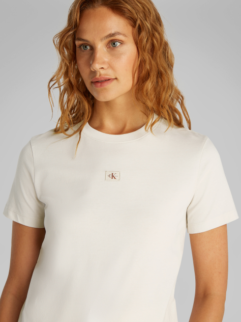White Woven Label Regular T-Shirt  Women