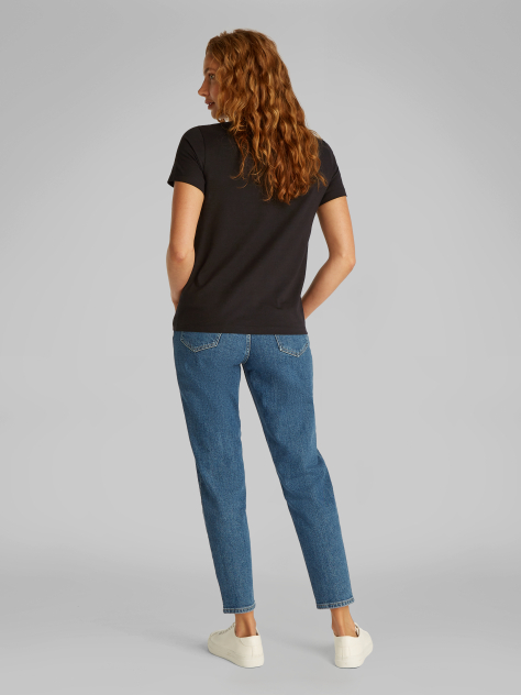 Black Woven Label Regular T-Shirt  Women
