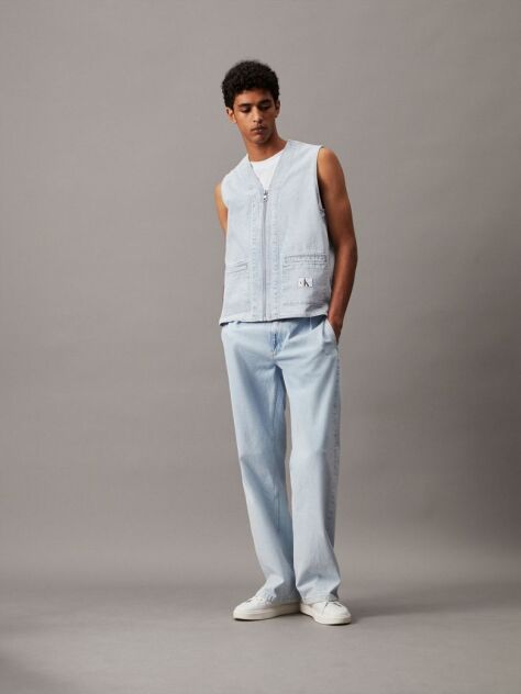 Denim Denim Zip Up Vest  Men