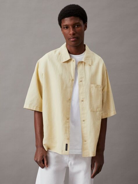 Green Linen Cotton Short Sleeve Shirt  Men