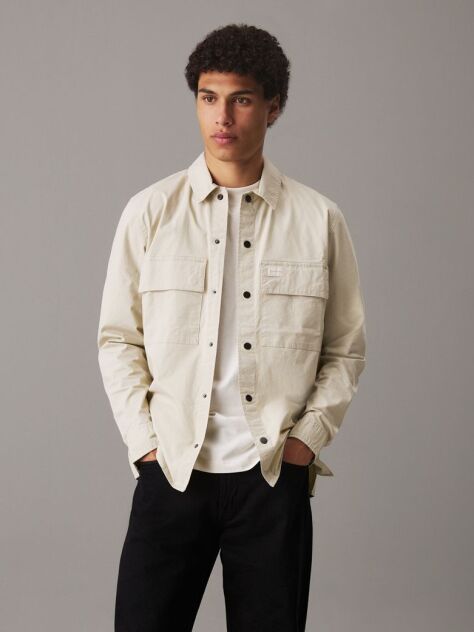 White Relaxed Utility Shirt Jacket  Men